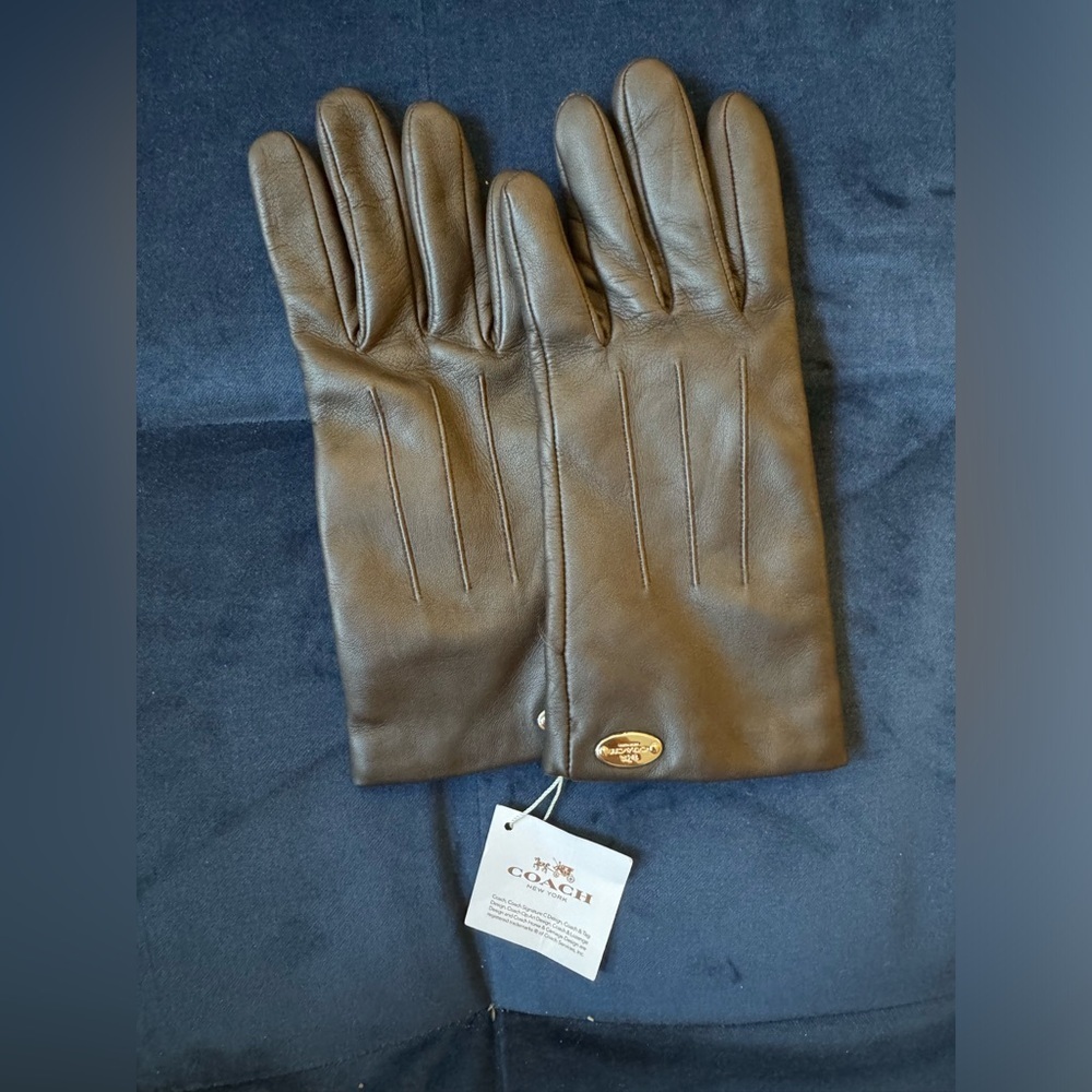 NEW Coach Chocolate Brown Real Leather Gloves Size 6.5 Mahogany